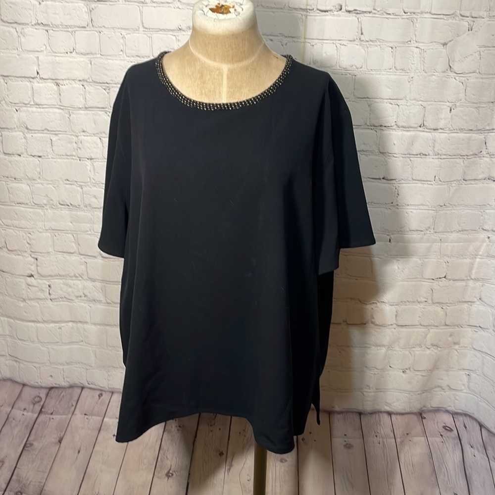 Caroline Rose Size 2x Black boxy short sleeve‎ blouse